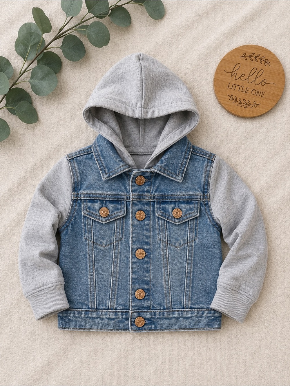 Little Bipsy Denim Jacket Hoodie Toddler Baby Blue Gray NWT 6-12 Month